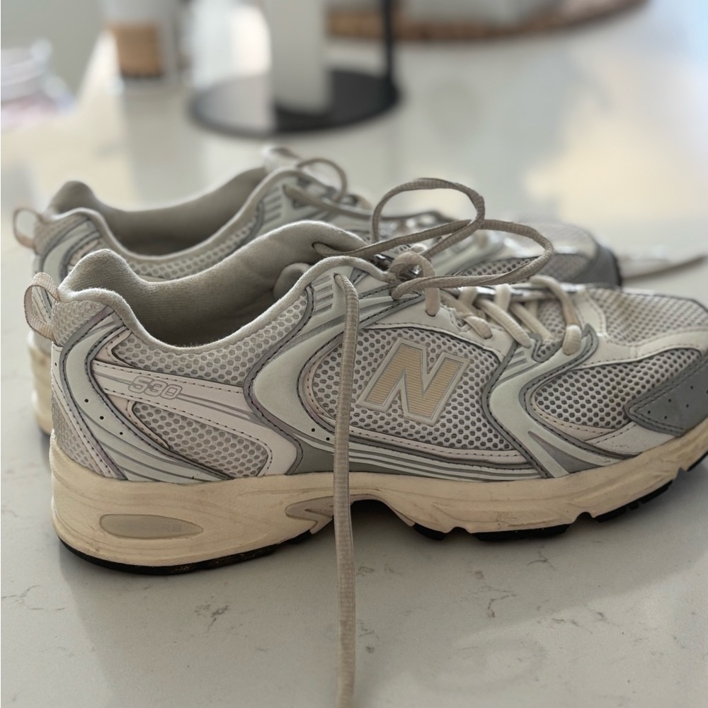 New Balance 530 White and Light Gray Athletic Sneakers